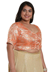 Buy Orange Brocade Readymade Saree Blouse Online - KARMAPLACE