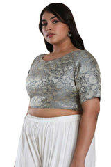 Buy Grey Brocade Readymade Saree Blouse Online - KARMAPLACE