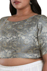 Buy Grey Brocade Readymade Saree Blouse Online - KARMAPLACE