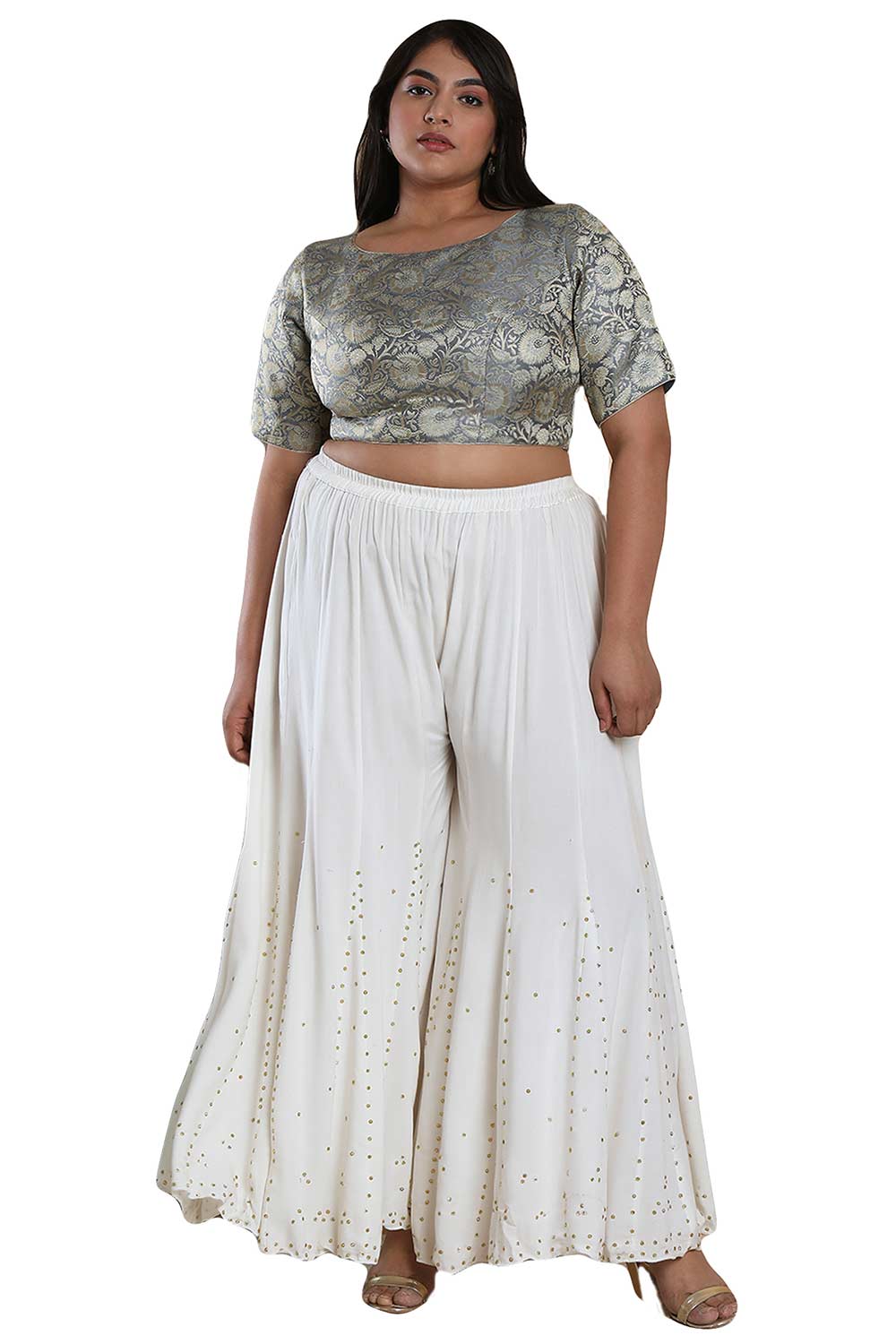 Buy Grey Brocade Readymade Saree Blouse Online - KARMAPLACE