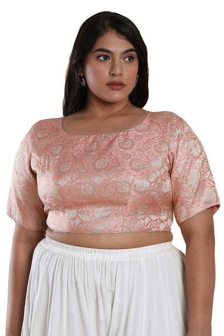 Buy Light Pink Brocade Readymade Saree Blouse Online - KARMAPLACE