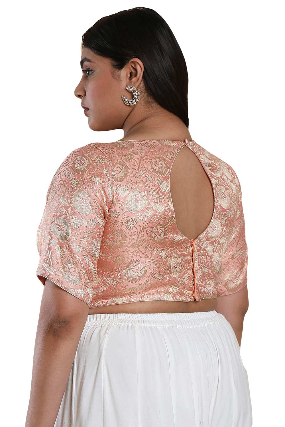 Buy Light Pink Brocade Readymade Saree Blouse Online - KARMAPLACE