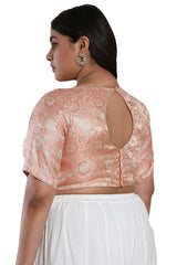 Buy Light Pink Brocade Readymade Saree Blouse Online - KARMAPLACE