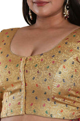 Buy Gold Brocade Readymade Saree Blouse Online - KARMAPLACE