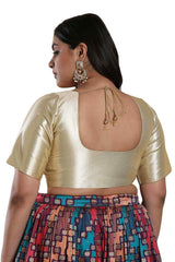 Buy Gold Shimmer Readymade Saree Blouse Online - KARMAPLACE