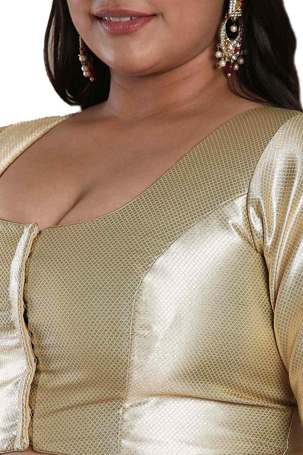 Buy Gold Shimmer Readymade Saree Blouse Online - KARMAPLACE