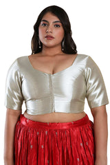 Buy Silver Shimmer Readymade Saree Blouse Online - KARMAPLACE