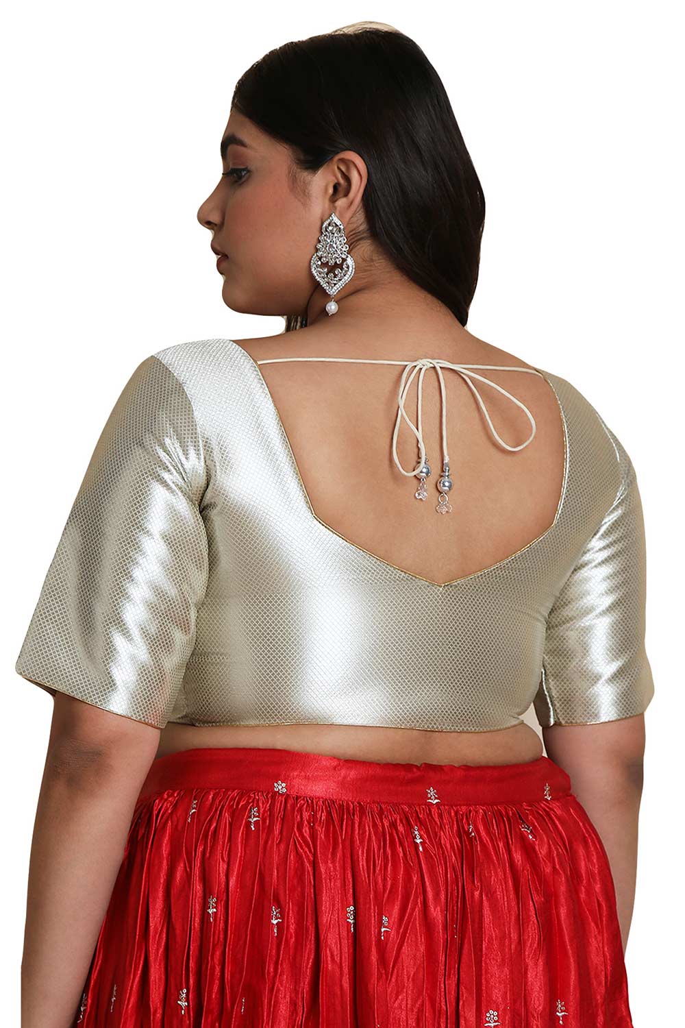 Buy Silver Shimmer Readymade Saree Blouse Online - KARMAPLACE