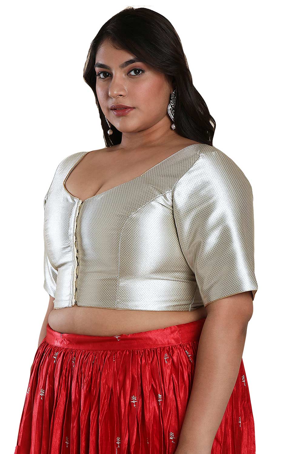 Buy Silver Shimmer Readymade Saree Blouse Online - KARMAPLACE