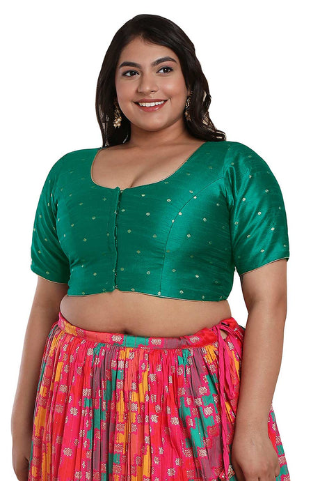 Buy Rama Green Brocade Readymade Saree Blouse Online - KARMAPLACE