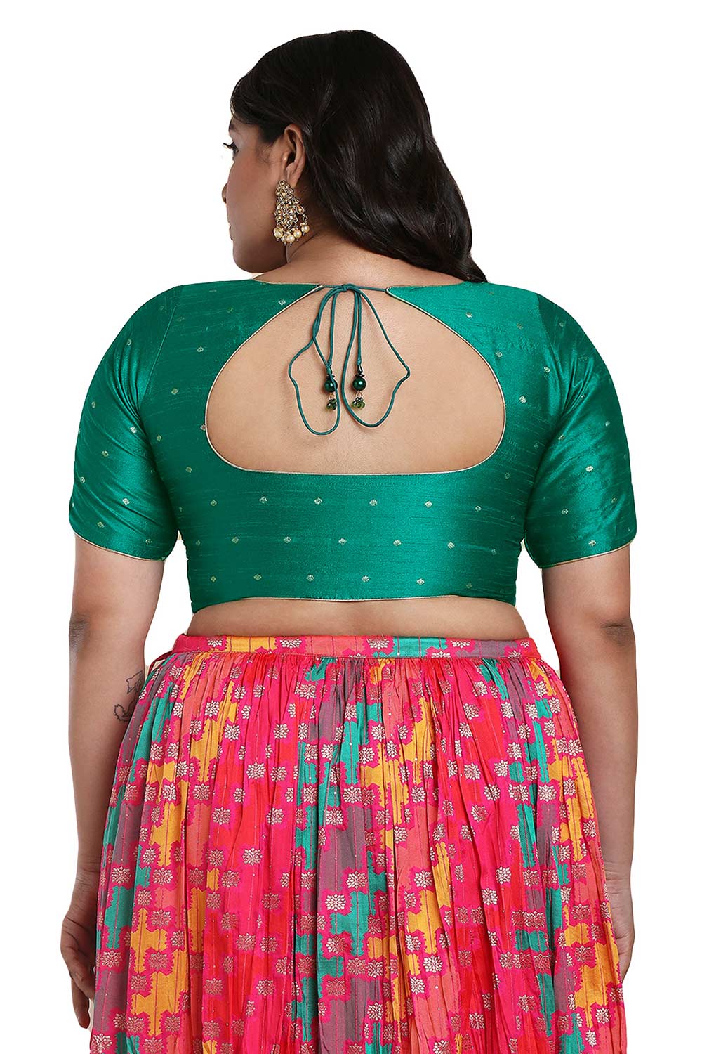 Buy Rama Green Brocade Readymade Saree Blouse Online - KARMAPLACE