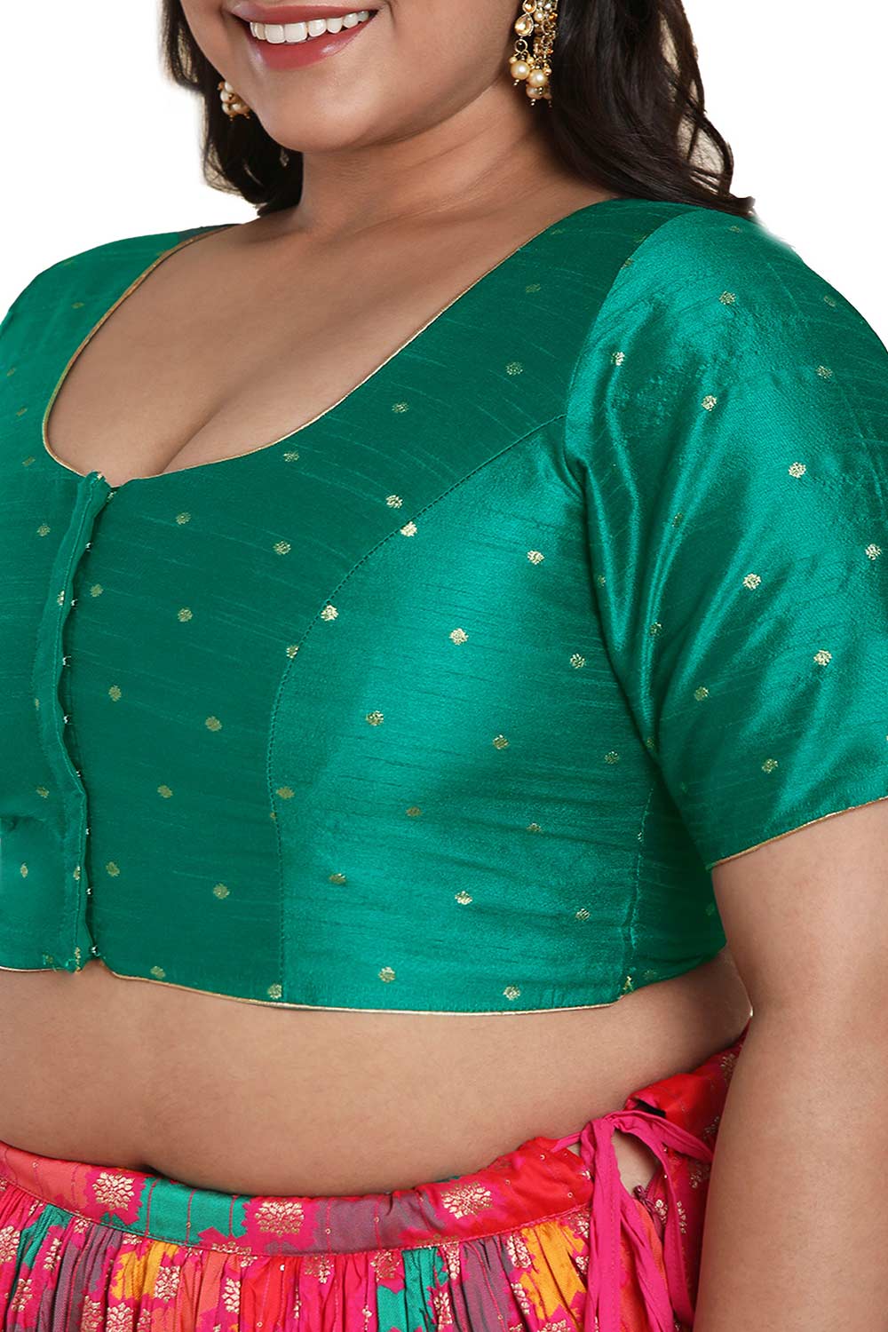 Buy Rama Green Brocade Readymade Saree Blouse Online - KARMAPLACE