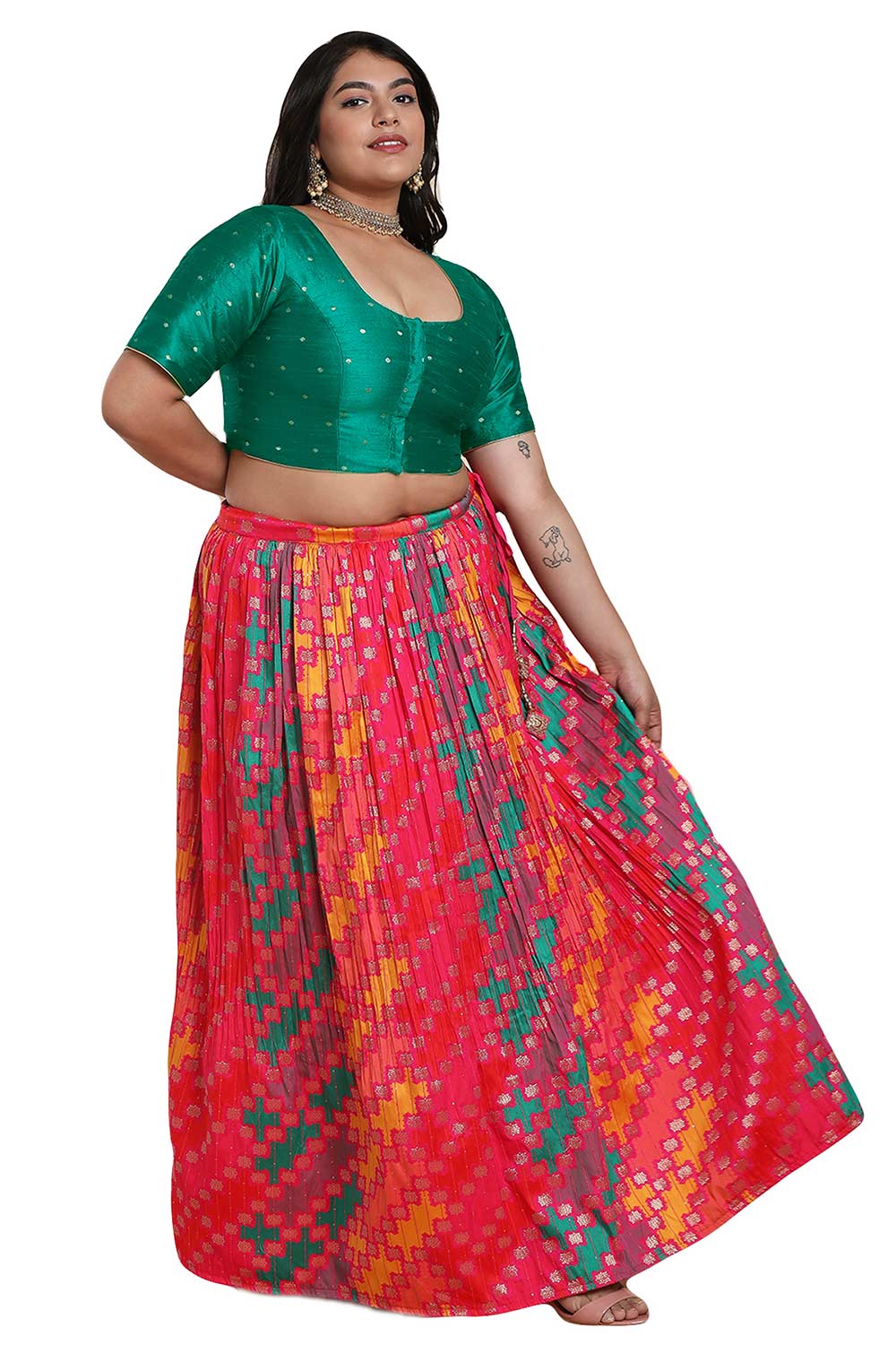 Buy Rama Green Brocade Readymade Saree Blouse Online - KARMAPLACE