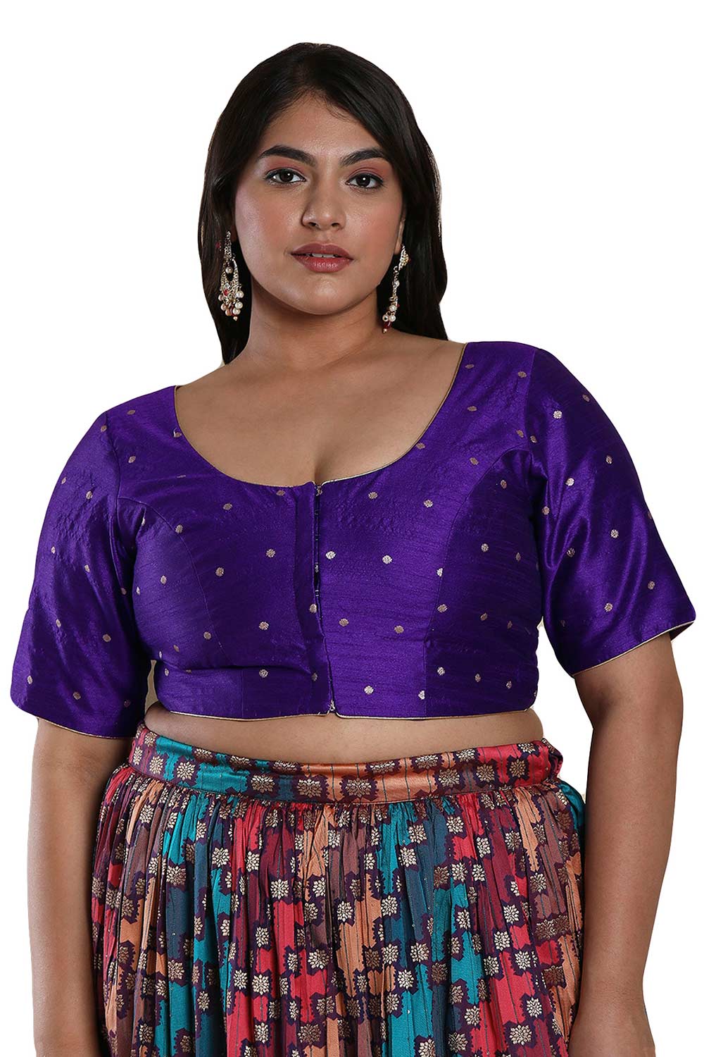 Buy Brinjal Brocade Readymade Saree Blouse Online - KARMAPLACE