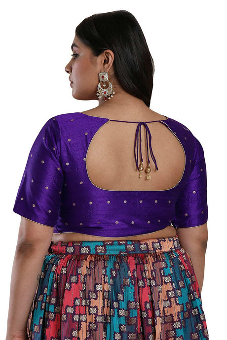 Buy Brinjal Brocade Readymade Saree Blouse Online - KARMAPLACE