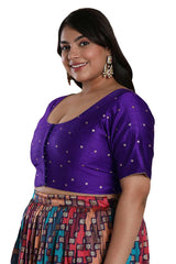 Buy Brinjal Brocade Readymade Saree Blouse Online - KARMAPLACE