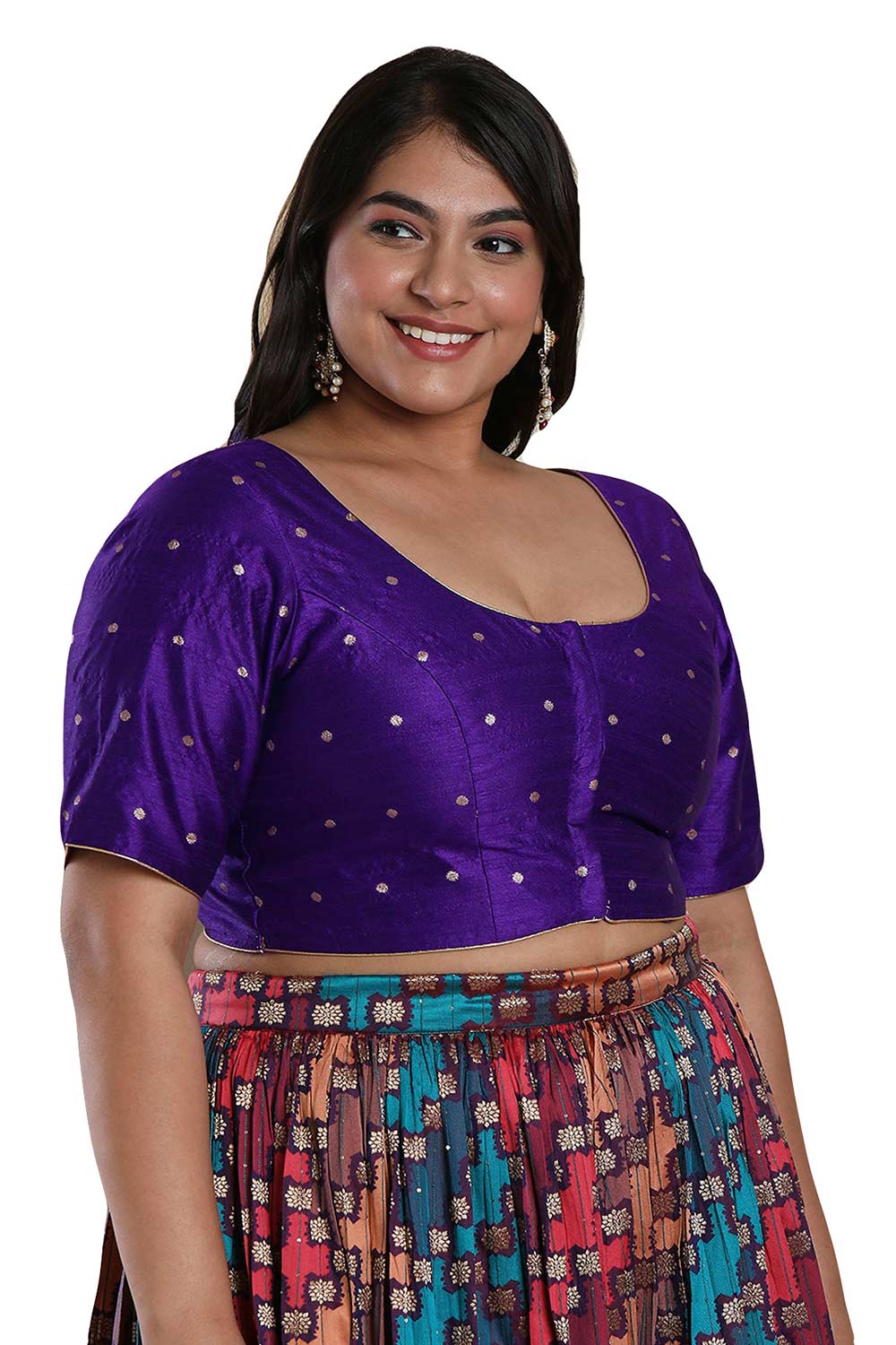 Buy Brinjal Brocade Readymade Saree Blouse Online - KARMAPLACE