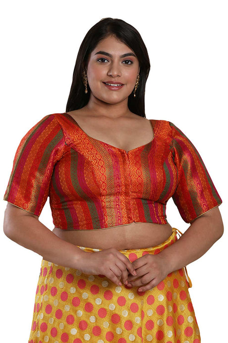 Buy Red Multi Brocade Readymade Saree Blouse Online - KARMAPLACE