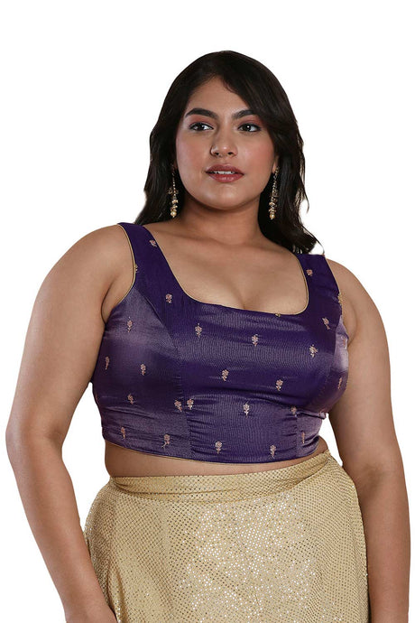 Buy Brinjal Tissue Readymade Saree Blouse Online - KARMAPLACE