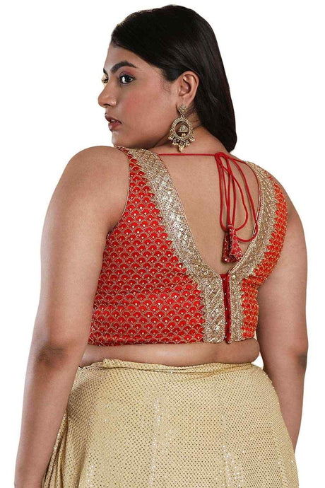 Buy Red Silk Readymade Saree Blouse Online - KARMAPLACE