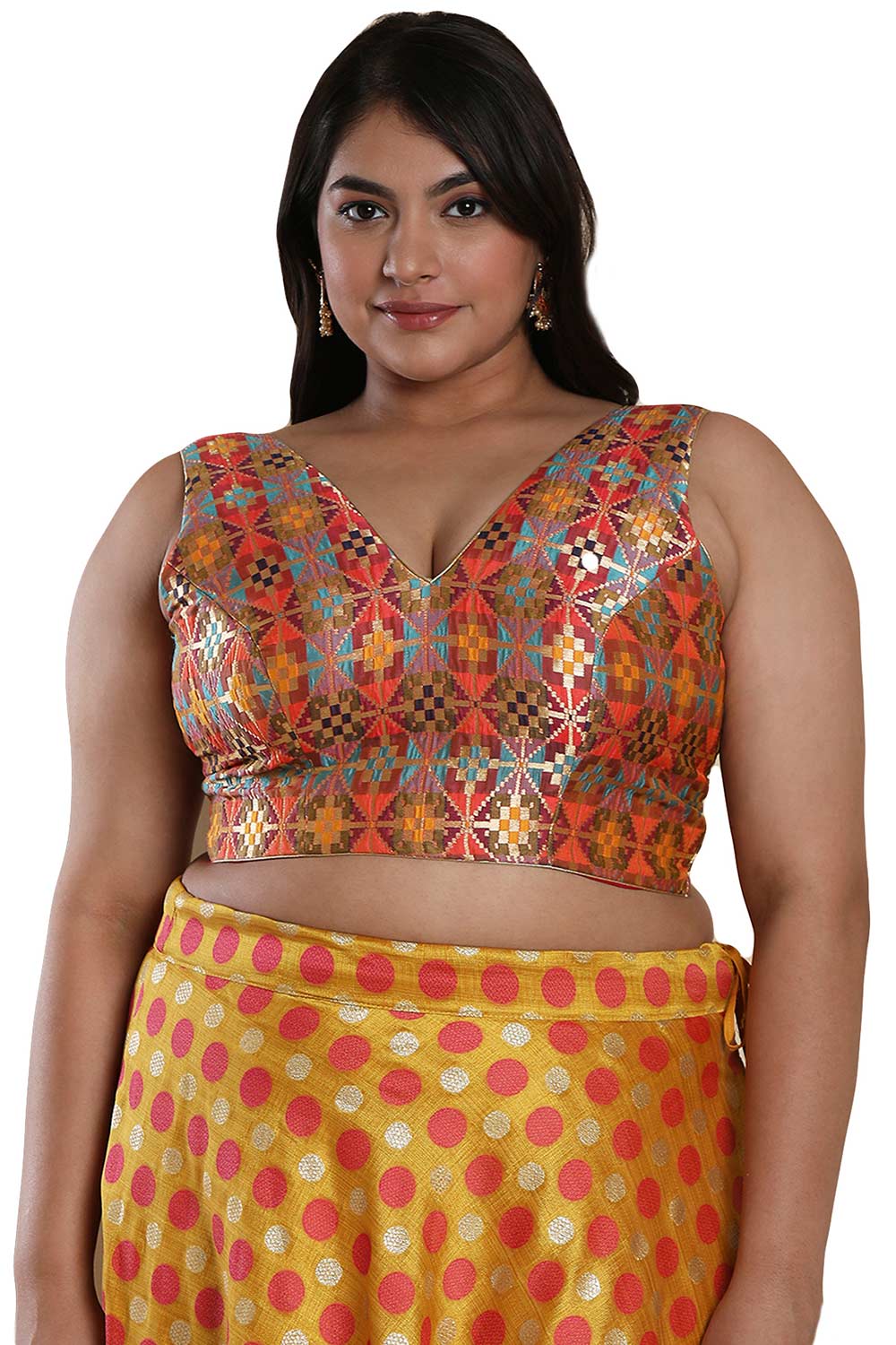 Buy Multicolor Brocade Readymade Saree Blouse Online - KARMAPLACE