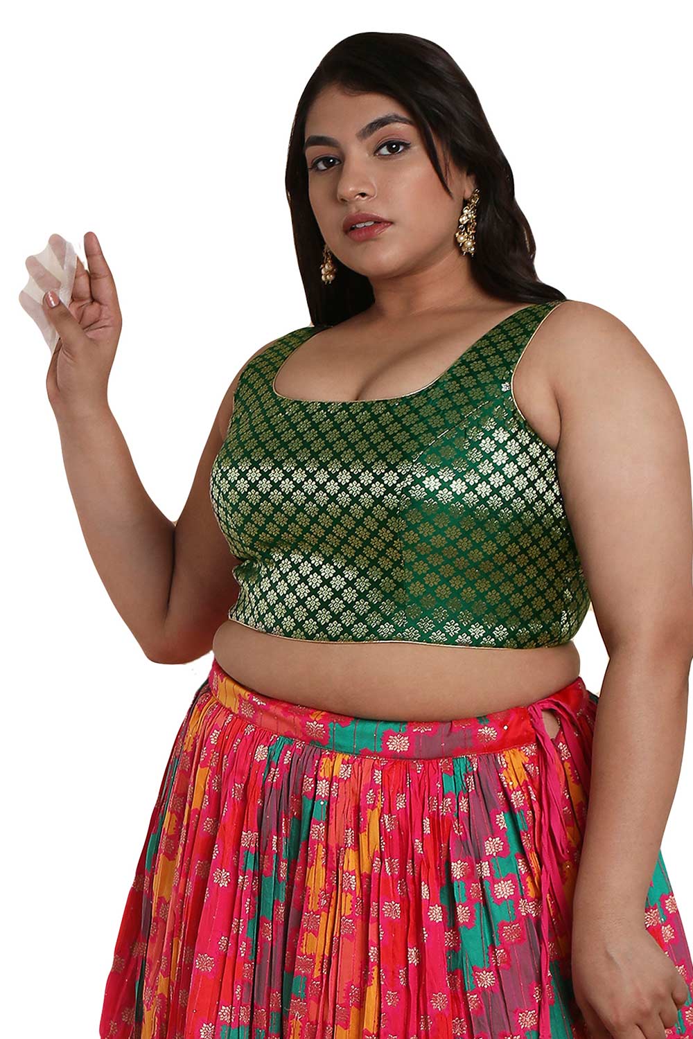 Buy Green Brocade Readymade Saree Blouse Online - KARMAPLACE