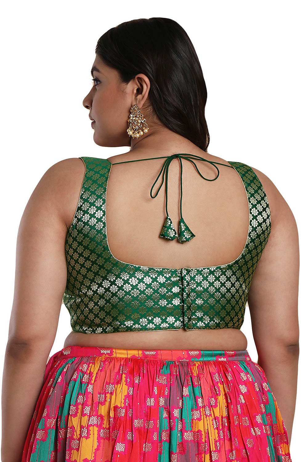 Buy Green Brocade Readymade Saree Blouse Online - KARMAPLACE