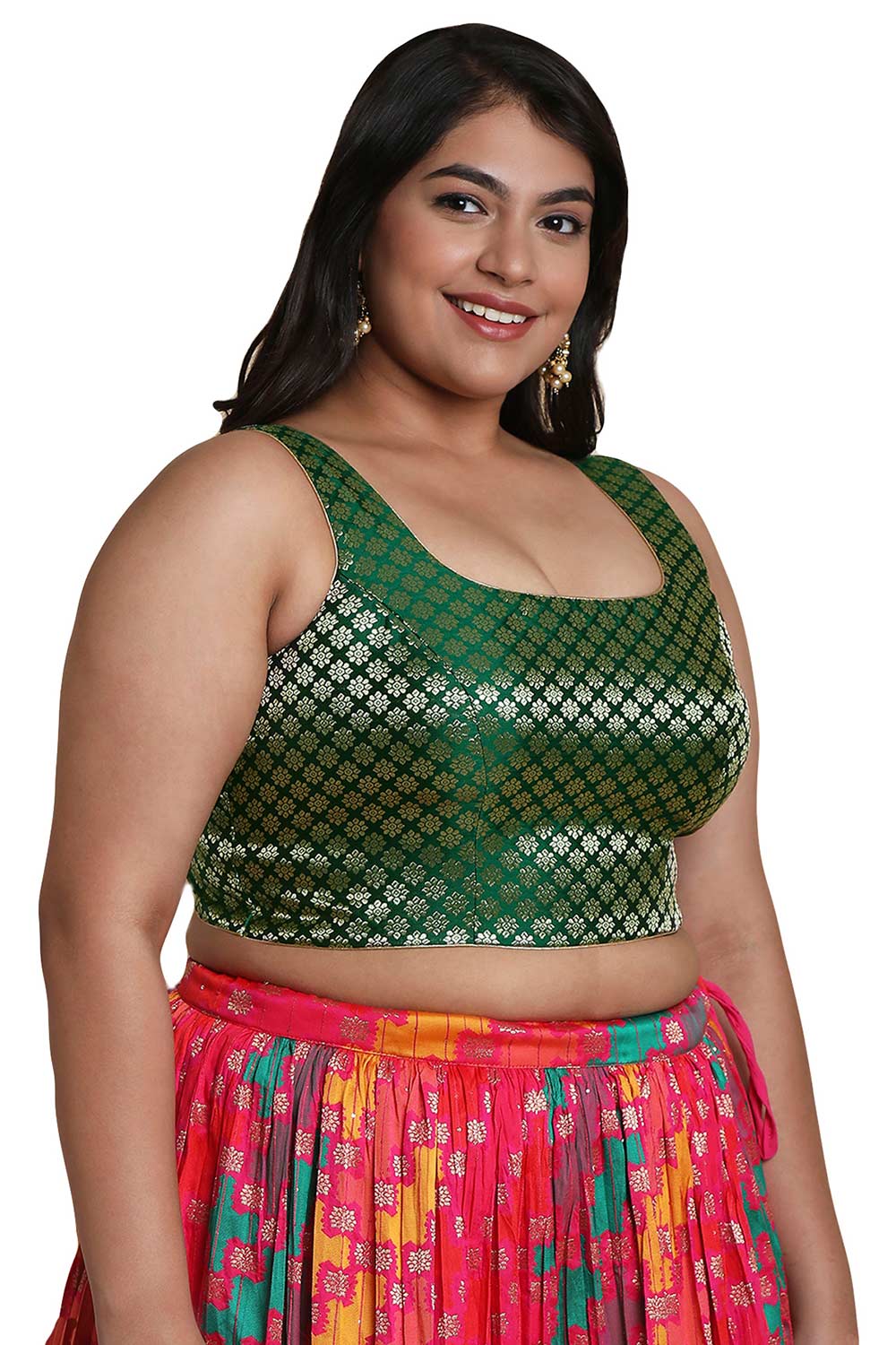 Buy Green Brocade Readymade Saree Blouse Online - KARMAPLACE