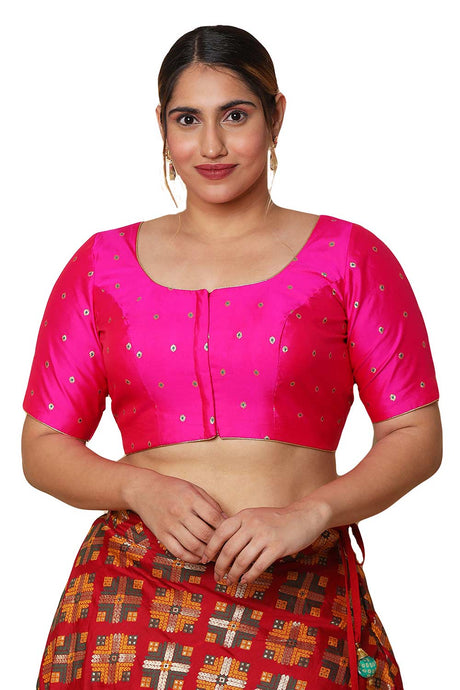 Buy Pink Taffeta Silk Readymade Saree Blouse Online - KARMAPLACE