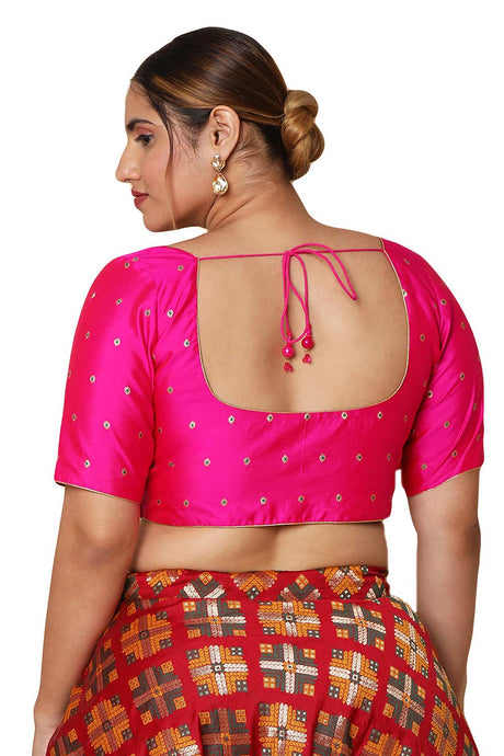 Buy Pink Taffeta Silk Readymade Saree Blouse Online - KARMAPLACE