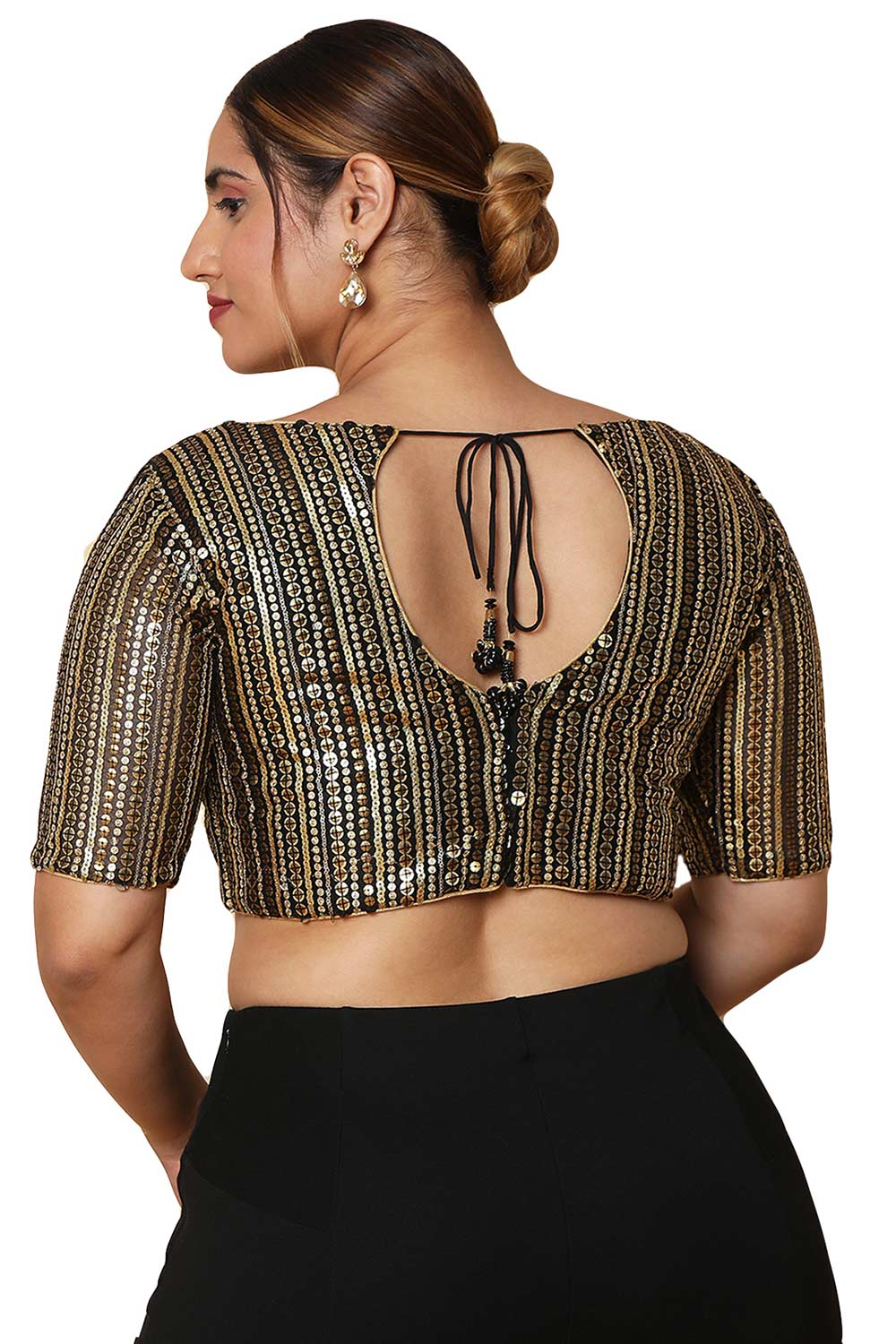 Buy Black Net Readymade Saree Blouse Online - KARMAPLACE