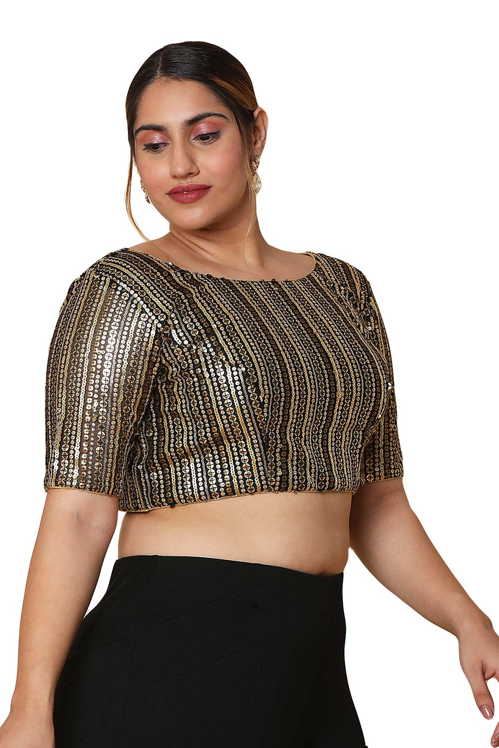 Buy Black Net Readymade Saree Blouse Online - KARMAPLACE