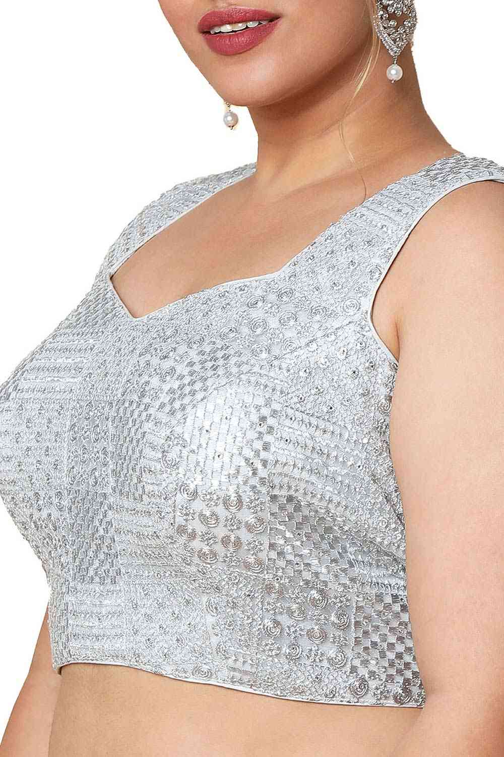 Buy Women's Silver Art Silk Readymade Saree Blouse Online - Zoom In