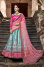 Satin Embroidery Lehenga in Sky and pink Blue