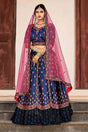 Buy Women's Satin Embroidery Lehenga in Navy Blue