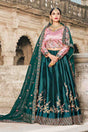 Satin Embroidery Lehenga in Teal Green