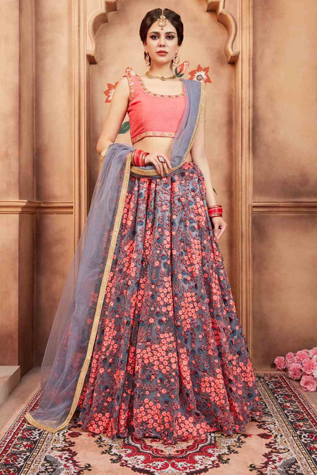 Buy Women's Net Thread Design Lehenga in Grey