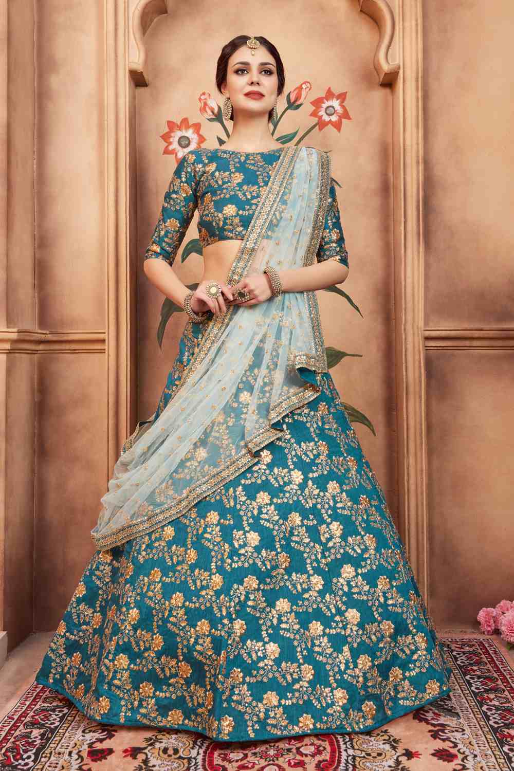 Buy Women's Art Silk Thread Design Lehenga in Blue