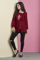 Buy Rayon Embroidered Top in Maroon