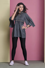 Buy Rayon Embroidered Top in Dark Grey