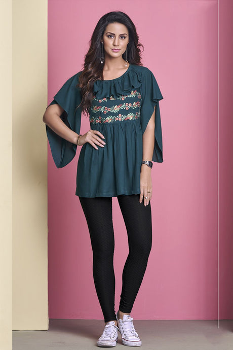 Buy Rayon Embroidered Top in Blue
