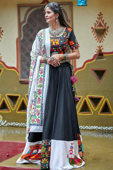 Buy Soft Cotton Embroidered Ghagra Choli in Black