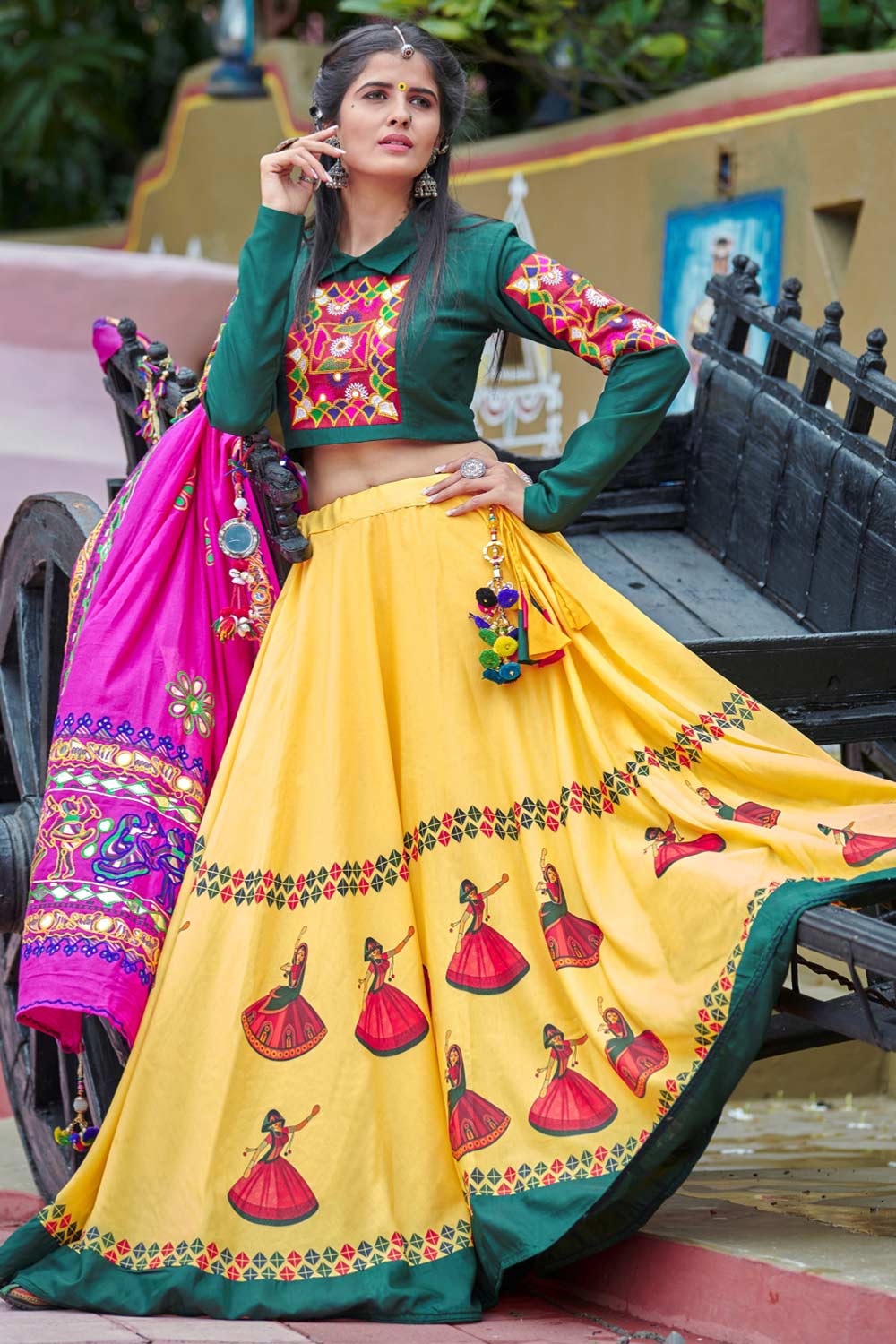 Buy Soft Cotton Embroidered Ghagra Choli in Yellow
