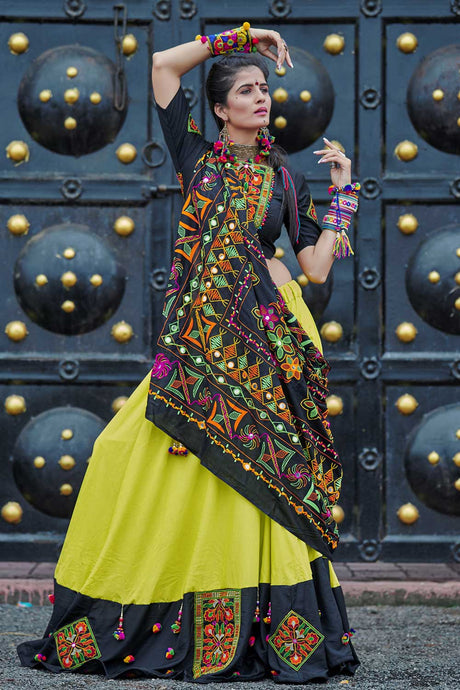Buy Soft Cotton Embroidered Ghagra Choli in Pear Green
