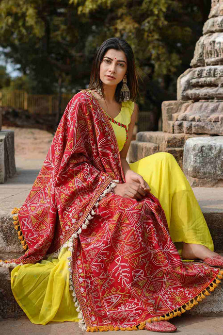 Buy Women's Khadi Embroidered Dupatta in Red