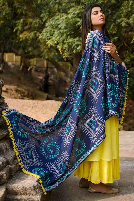 Buy Women's Khadi Embroidered Dupatta in Blue
