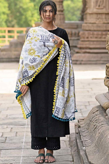 Buy Women's Khadi Embroidered Dupatta in White