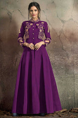 Light Purple Tafeta Art Silk Resham Embroidery With Stone Work Gown