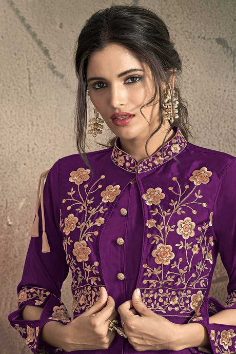 Light Purple Tafeta Art Silk Resham Embroidery With Stone Work Gown