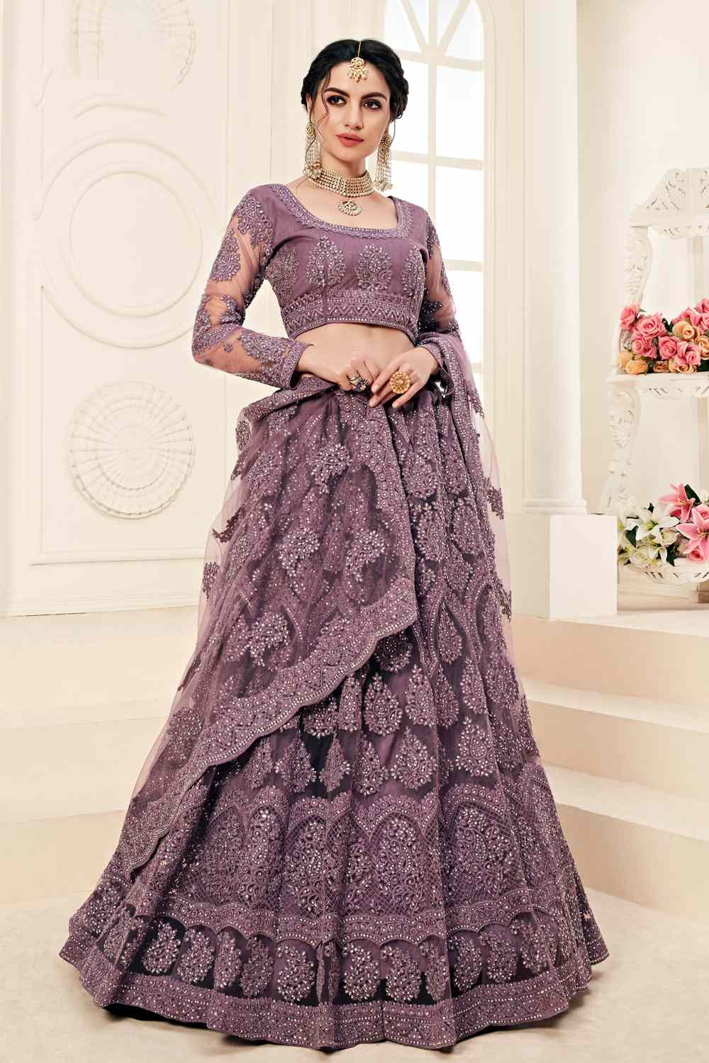 Purple Taffeta silk Lehenga choli With Heavy Embroidery Work And Net Dupatta With Matching Work, Lehenga Choli for wedding outlets Guest, lehenga